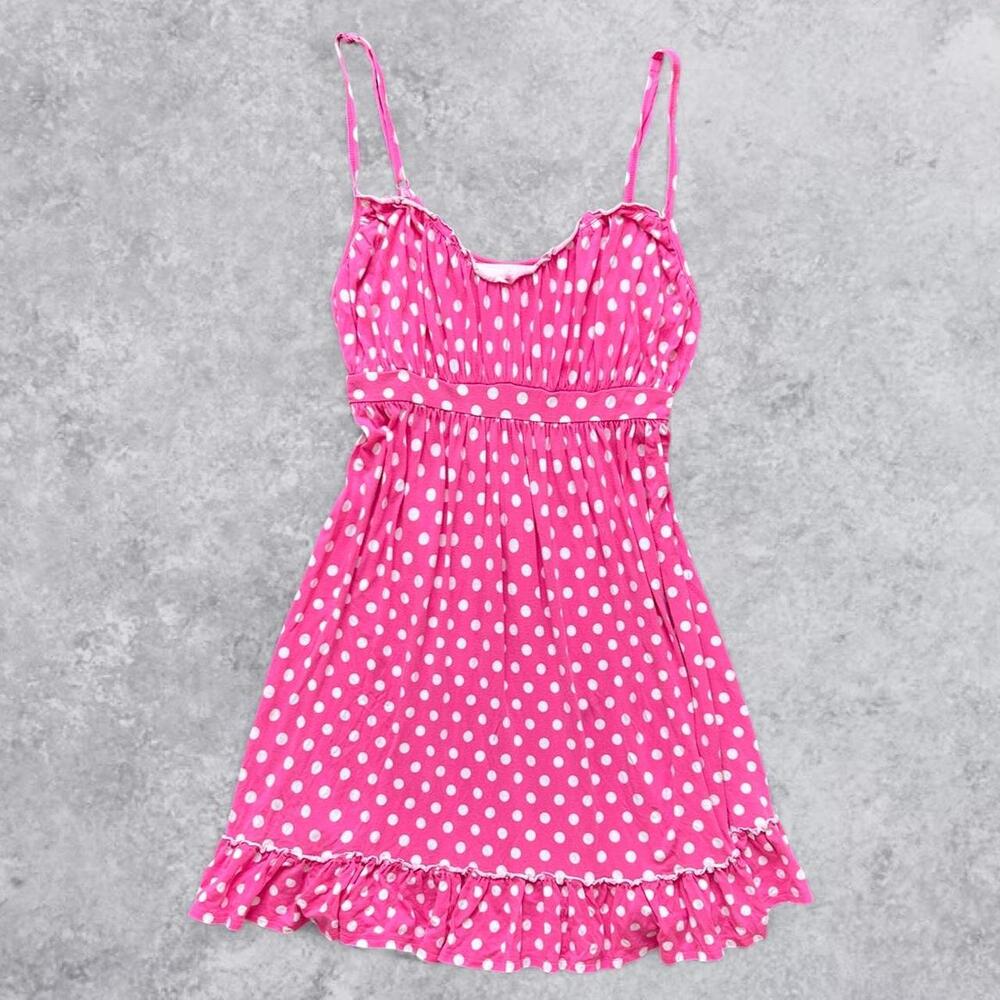 Victoria's Secret Angels Y2K Pink White Polka Dot Babydoll Mini Dress Ruffle - S